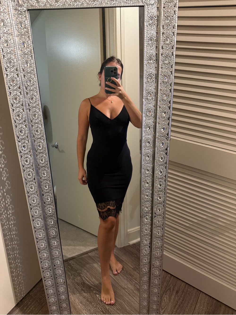 Club L London Black Lace Trim Midi Slip Dress